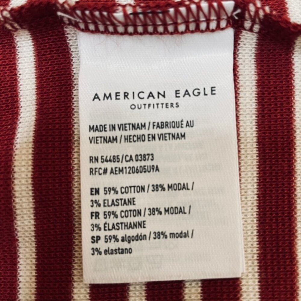 AMERICAN EAGLE Striped Peplum Burgundy White Crop Top - Size Medium - Picture 4 of 5